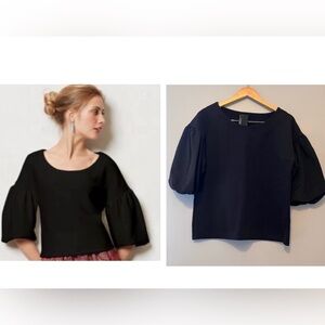 Anthropologie Black Puff Sleeve Top